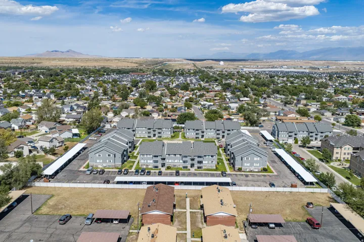 Aerial perspective showcasing multi-unit residential buildings