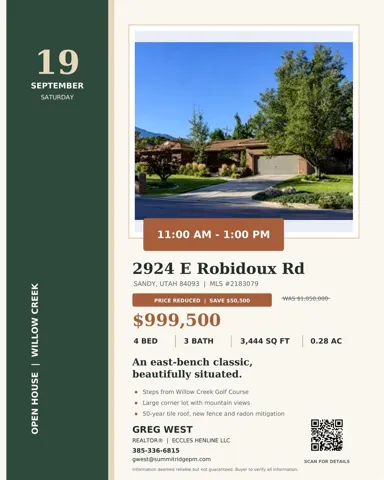 Open House Flyer. Presenting property details, scheduling, and contact information for the property