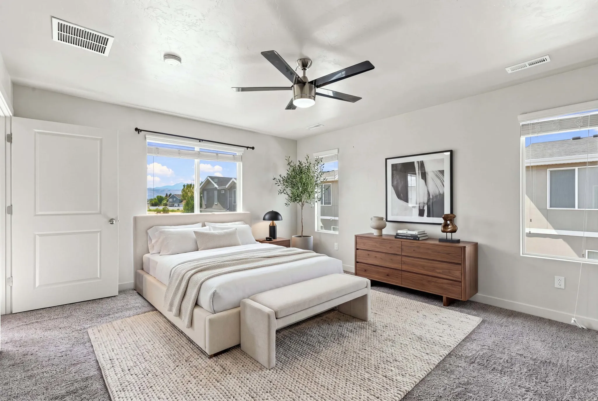Virtually staged primary bedroom