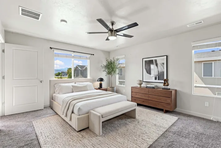 Virtually staged primary bedroom