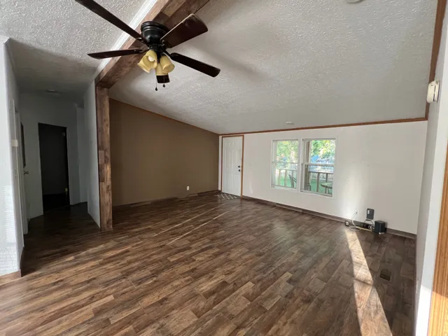 Wood-finish flooring throughout the main living space
