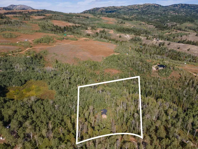 Wooded lot with a secluded residence and surrounding mountainous terrain