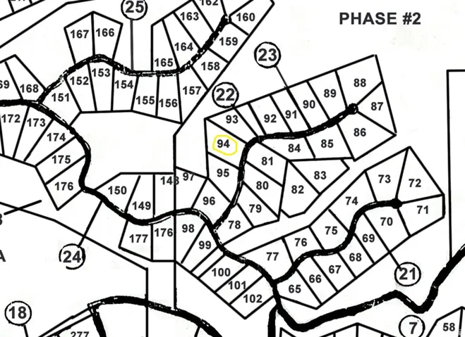 Plat Map, Phase #2. Displaying numbered parcels and property boundaries
