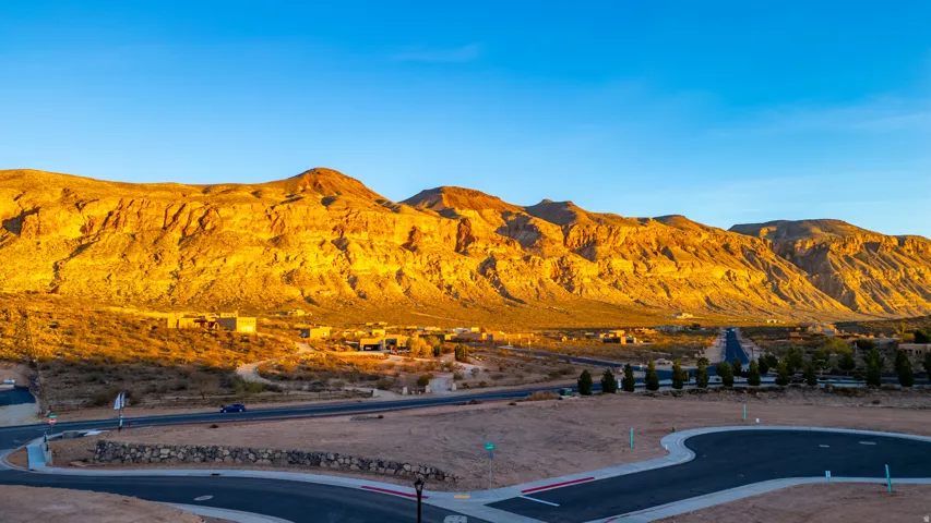 Sunset view of Hurricane Cliffs from Lot 2, looking southwest.