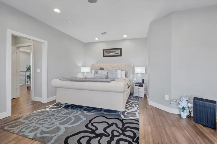 Wood-finish flooring with recessed ceiling lighting