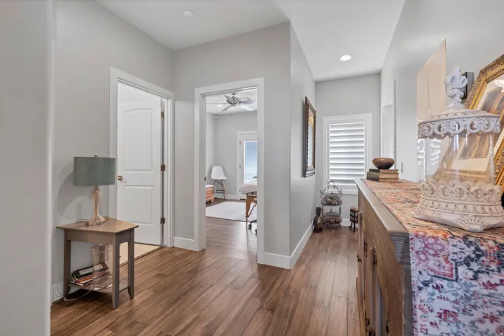 Wood-finish flooring with recessed lighting