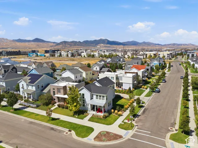 Residential neighborhood with mountain backdrop
