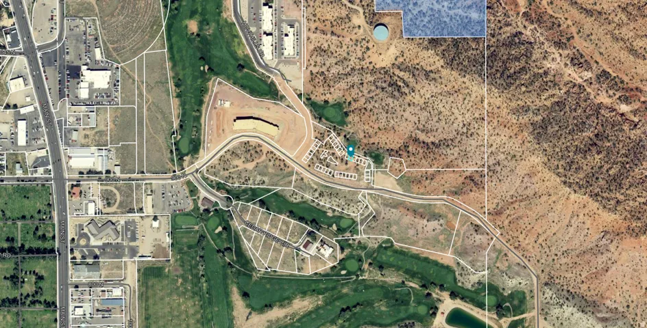 Aerial Map. Depicting land parcels, infrastructure, and geographical features surrounding the property