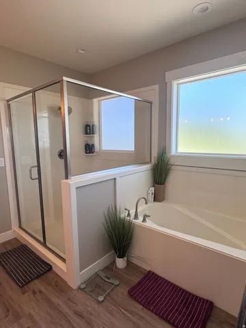 master bath with separate tub and shower