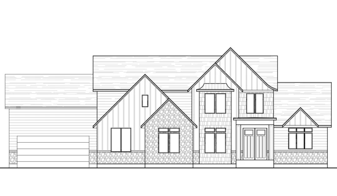 Architectural Drawing, Front Elevation. Illustrating the exterior design and structural composition of the property