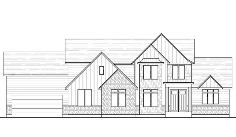 Architectural Drawing, Front Elevation. Illustrating the exterior design and structural composition of the property