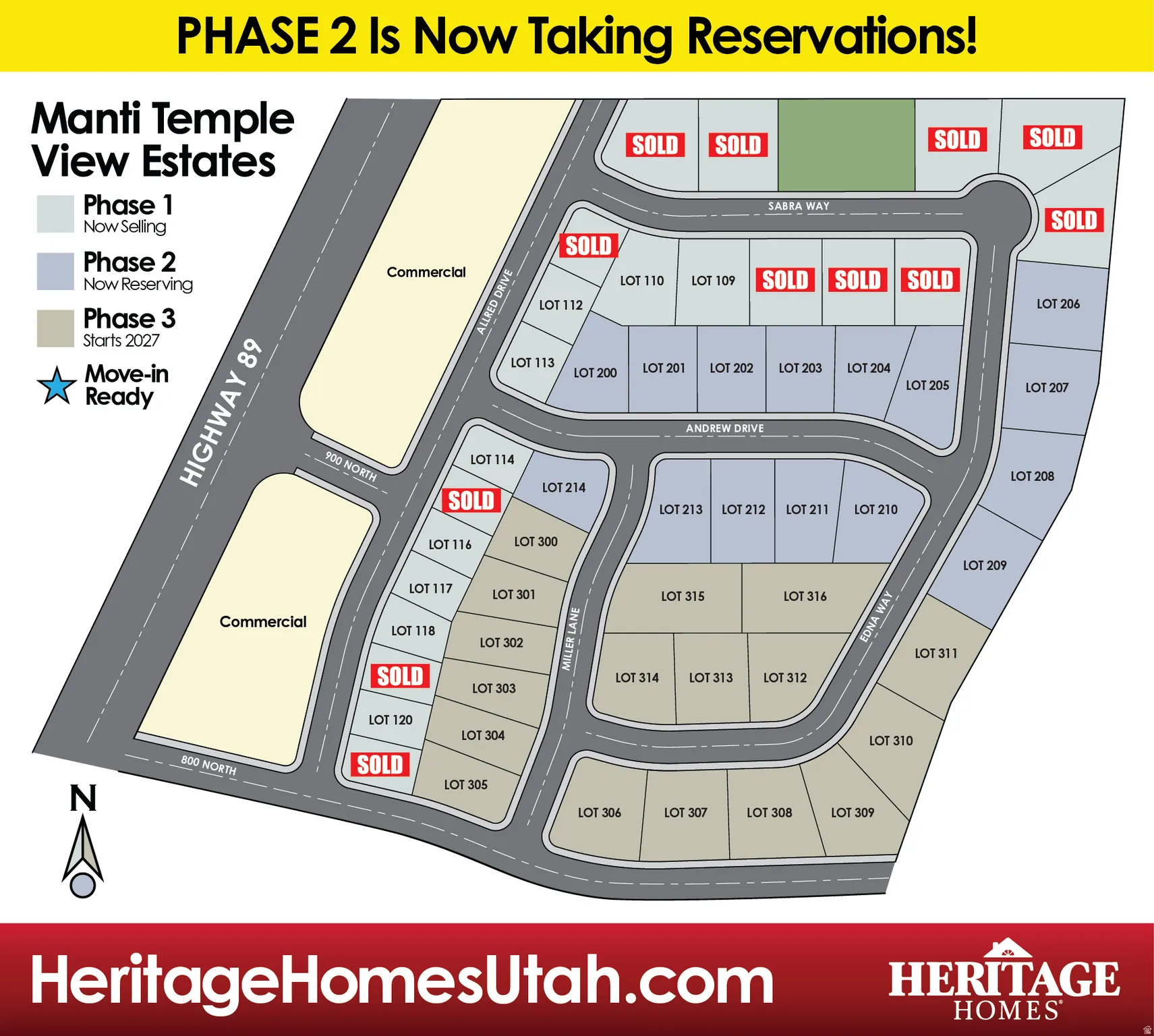 Subdivision Plat Map. Displaying the property layout, lot statuses, and phase designations for the development
