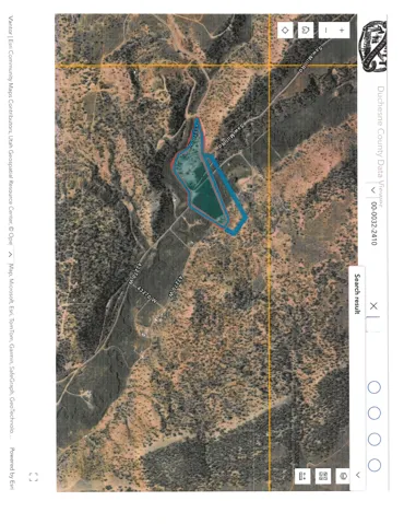 Duchesne County Data Viewer Map. Displaying the property's aerial view and identified boundaries