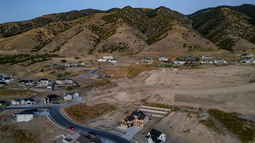 Newly developed residential area with mountain backdrop