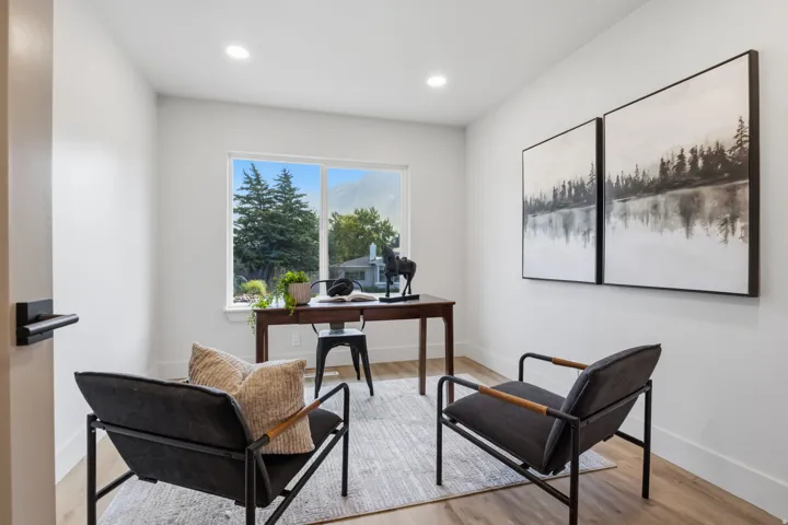 Recessed lighting illuminates lvp flooring