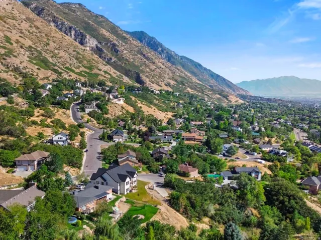 Mountain-side residential area featuring abundant natural foliage and a curving road network