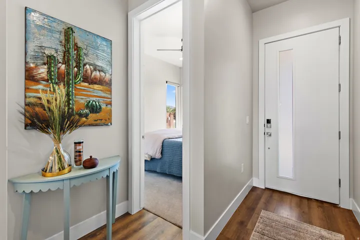 Wood-finish flooring in entry
