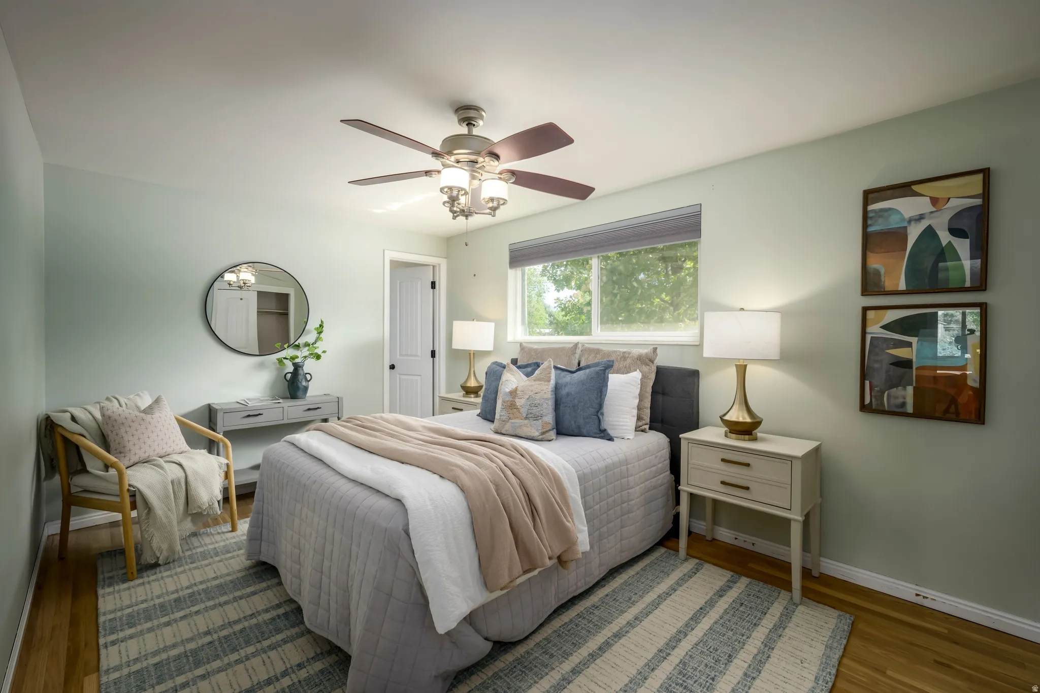 Wood-finish flooring with light-toned walls