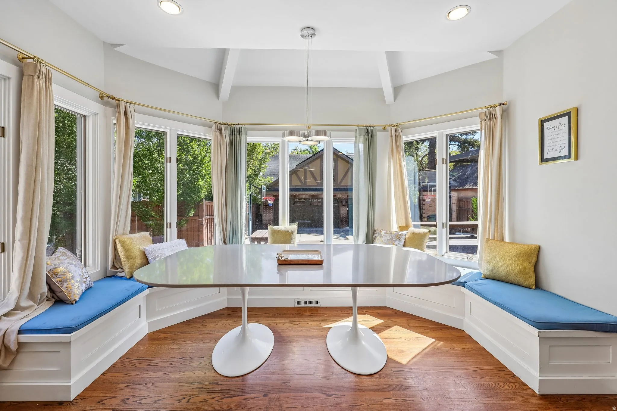 Bay window with built-in bench seating and storage