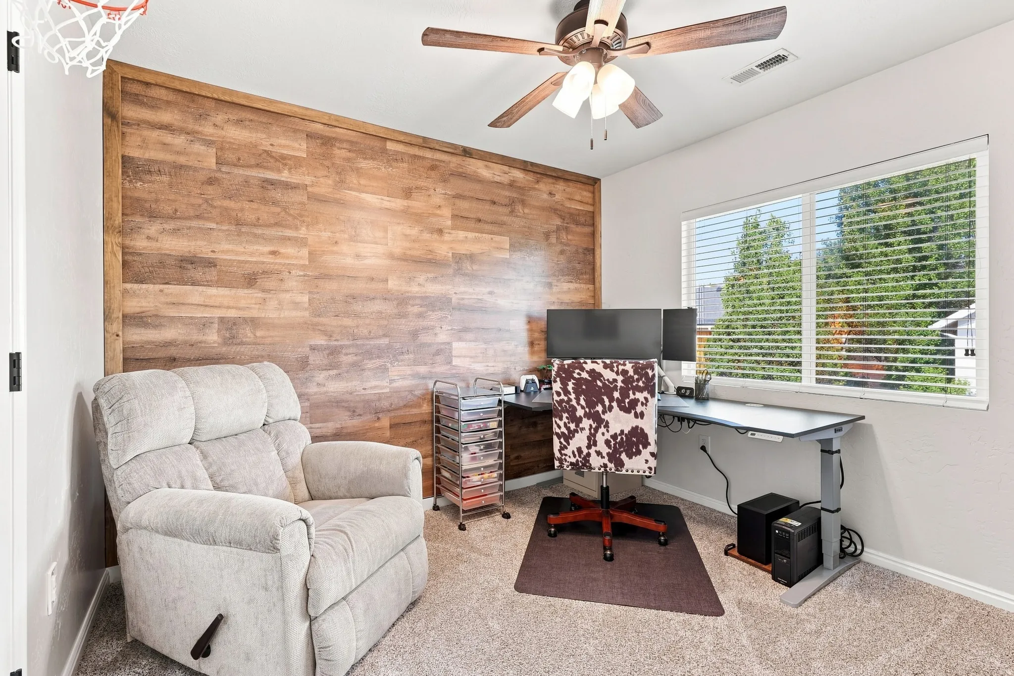 Accent wall featuring wood-finish paneling