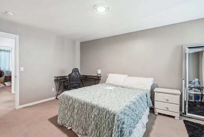 Carpeted flooring, recessed ceiling lighting, light gray wall finishes, and white trim