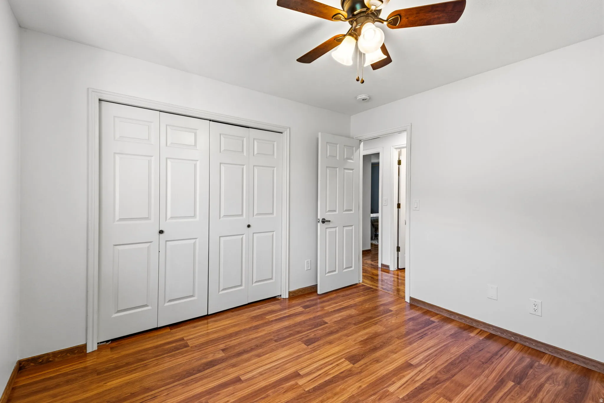 Wood-finish flooring with white walls