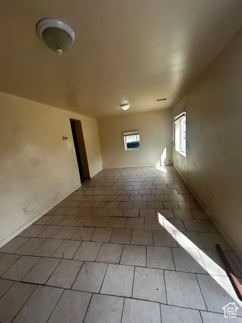 Tile flooring throughout the space