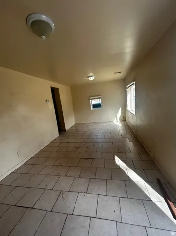 Tile flooring throughout the space