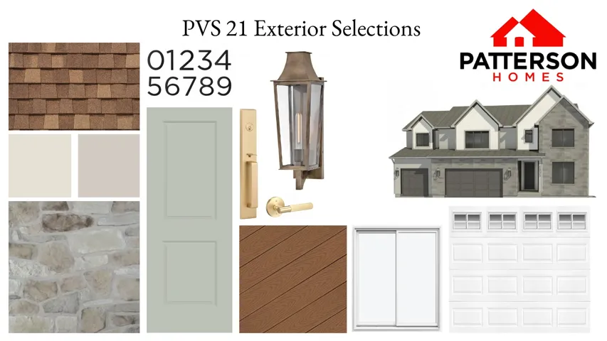 PVS 21 Exterior Selections. Presenting a compilation of exterior material and color options for the property
