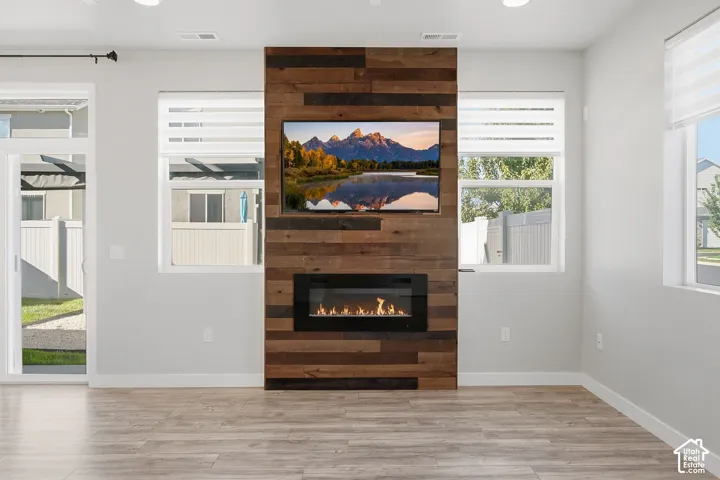 Plank surround fireplace