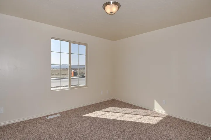 Neutral paint palette, textured carpeting, contemporary flush mount lighting, and a multi-pane window