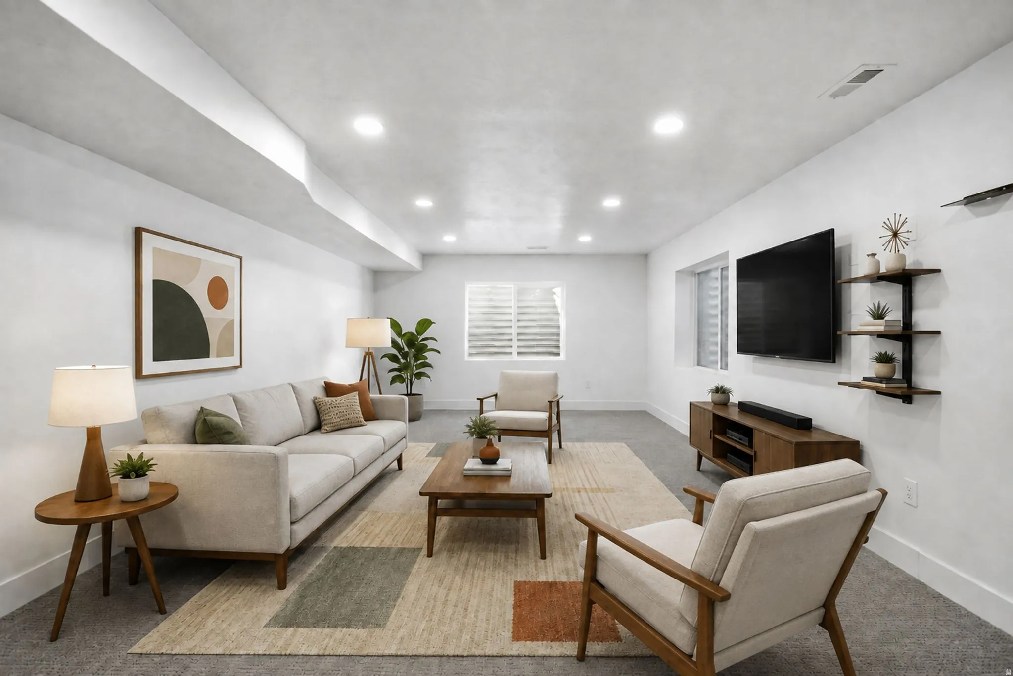 Downstairs family room with space for all of the entertaining!