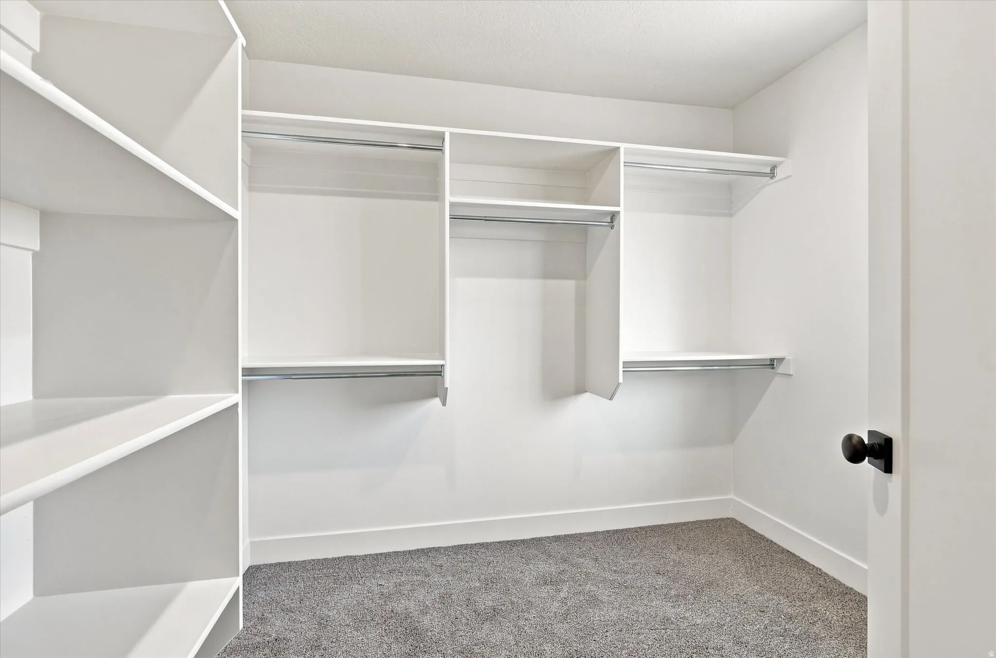 Built-in closet system with shelving and hanging rods