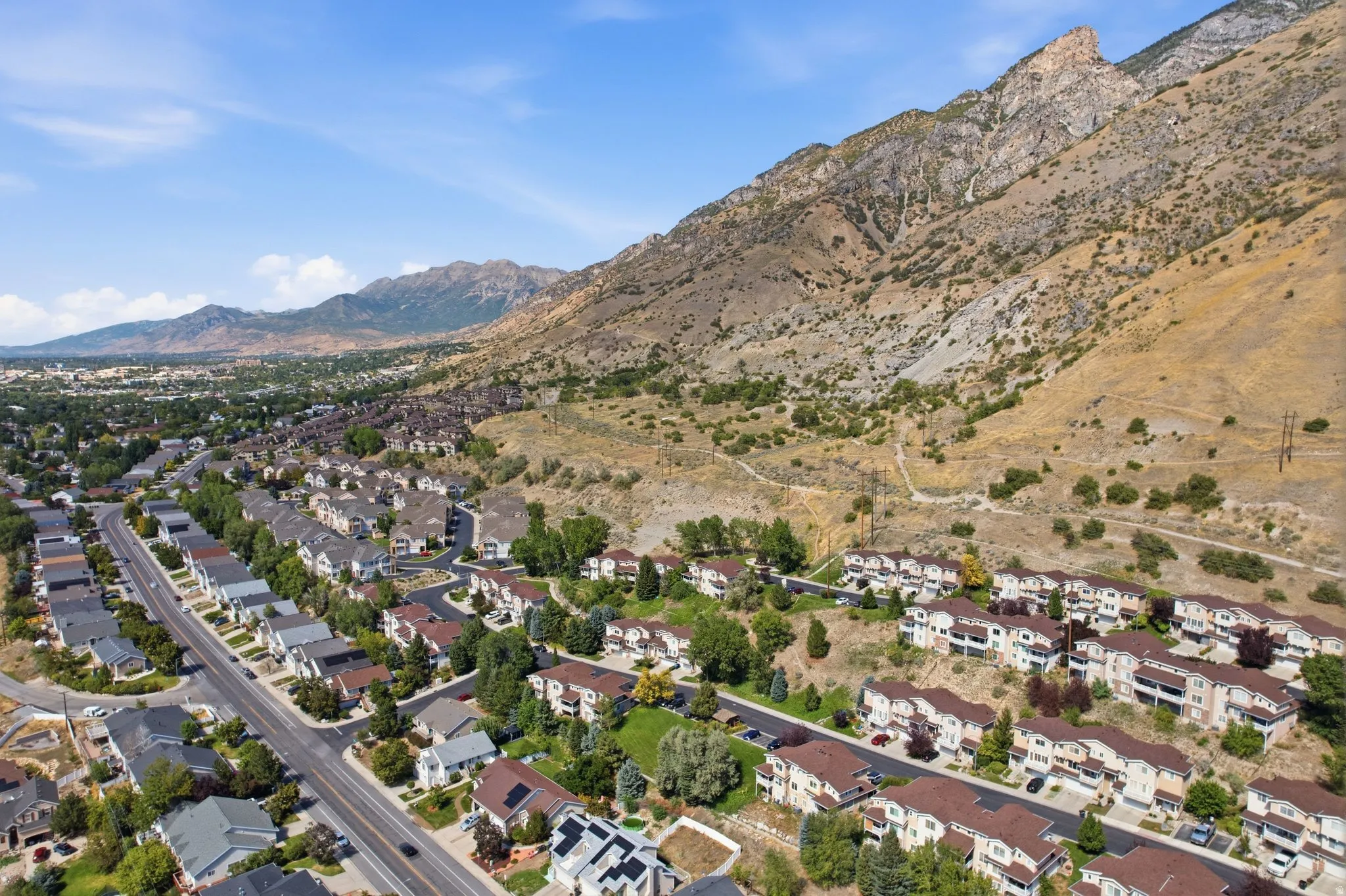 Residential neighborhood with mountain backdrop