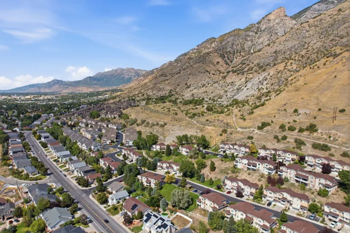 Residential neighborhood with mountain backdrop