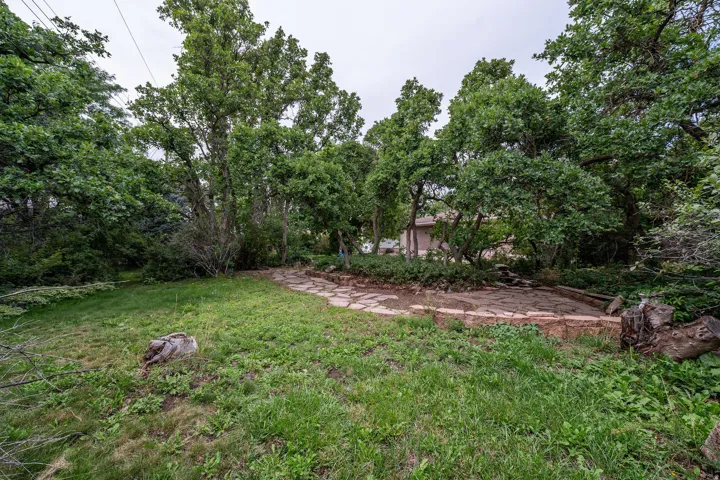 Expansive green space with a flagstone pathway