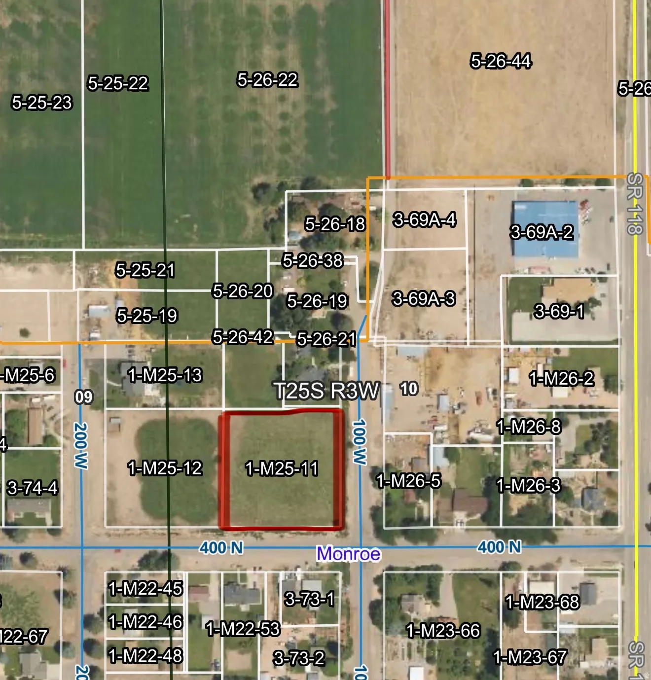 Plat Map. Illustrating property divisions and identifying parcel 1-M25-11