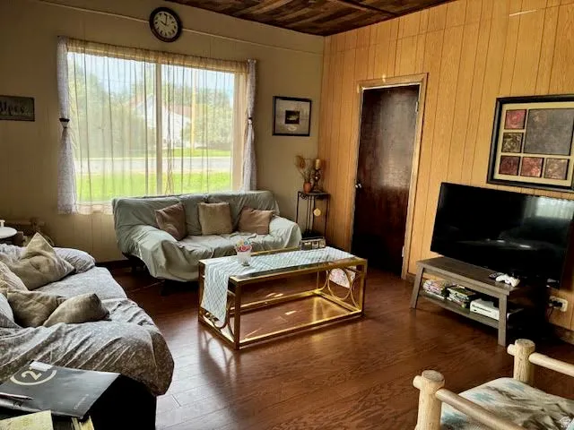 Wood-finish flooring with wood panel walls