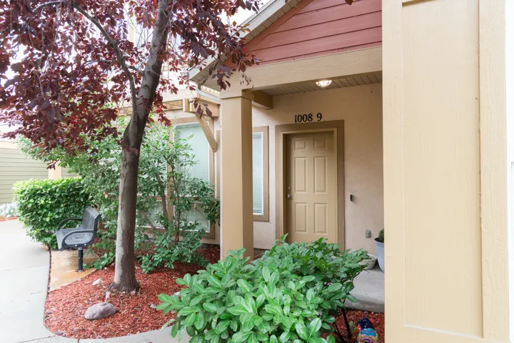Covered porch entry with paneled door and side light