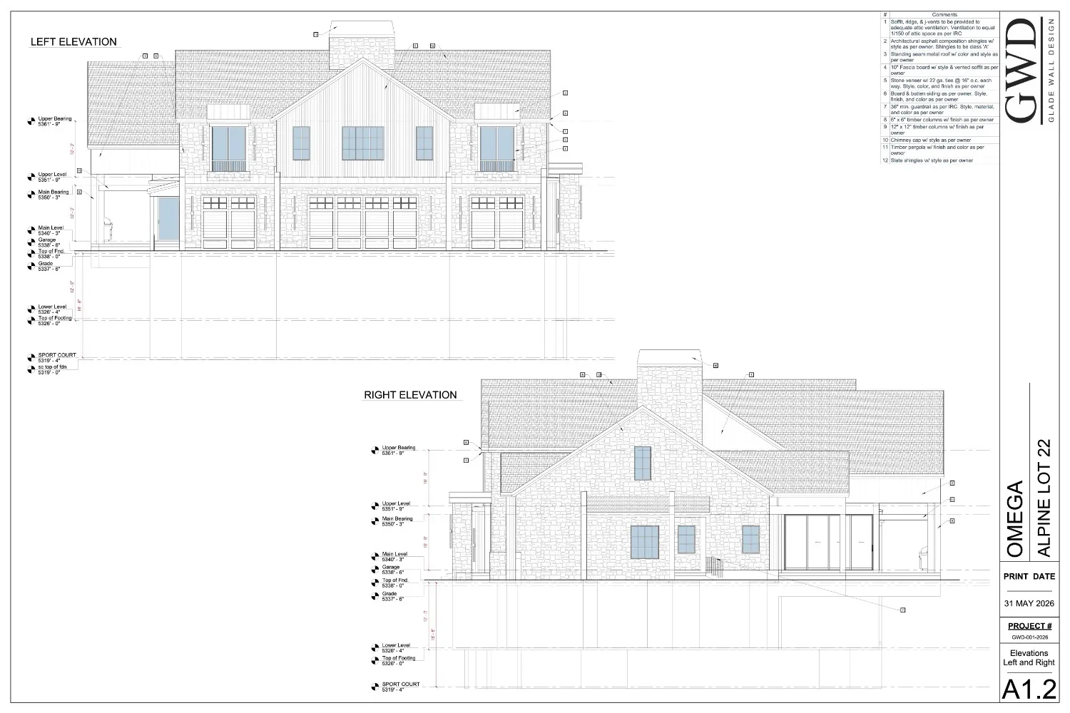 Architectural Drawing. Providing left and right elevations of the property