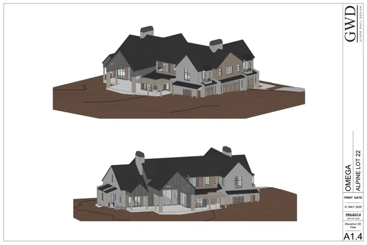 Architectural Drawing, Elevation 3D View. Presenting two three-dimensional representations of the property's exterior design