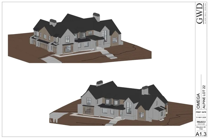 Architectural Drawing, Elevation 3D View. Presenting two three-dimensional renderings of the property from differing perspectives