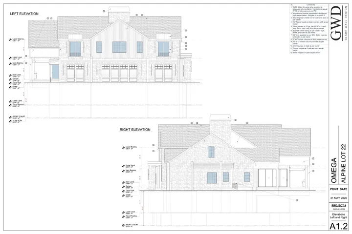 Architectural Drawing. Providing left and right elevations of the property