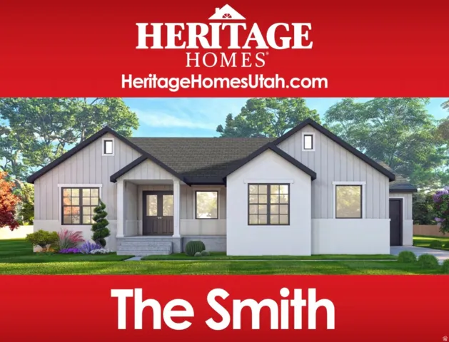 Marketing Material, Property Model. Presenting an exterior rendering of the property model identified as "The Smith" by Heritage Homes