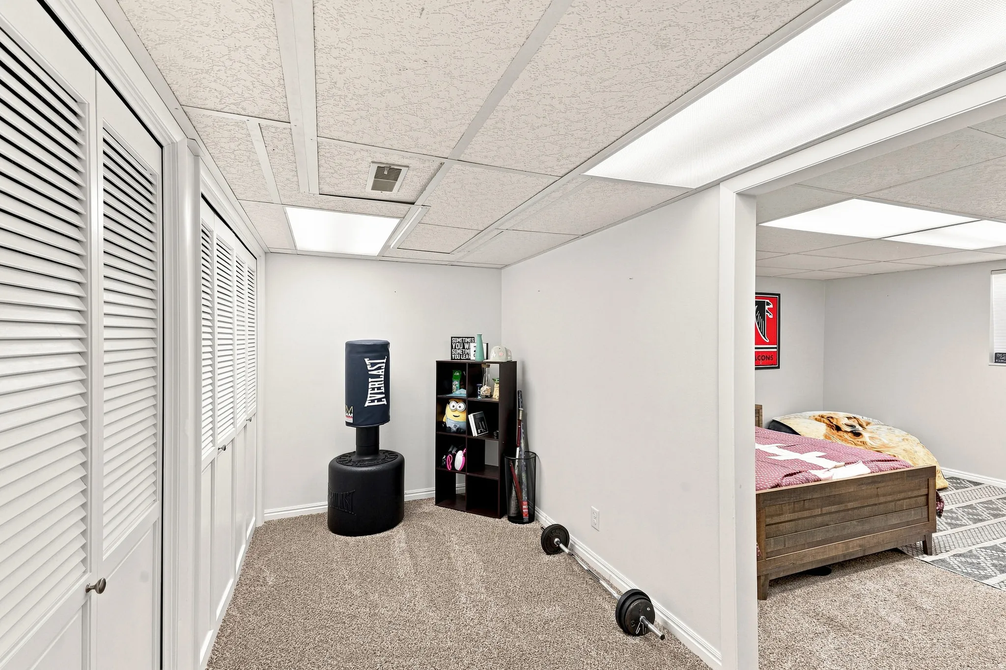 Dual Closets for Basement Bedroom, and a Gym Area