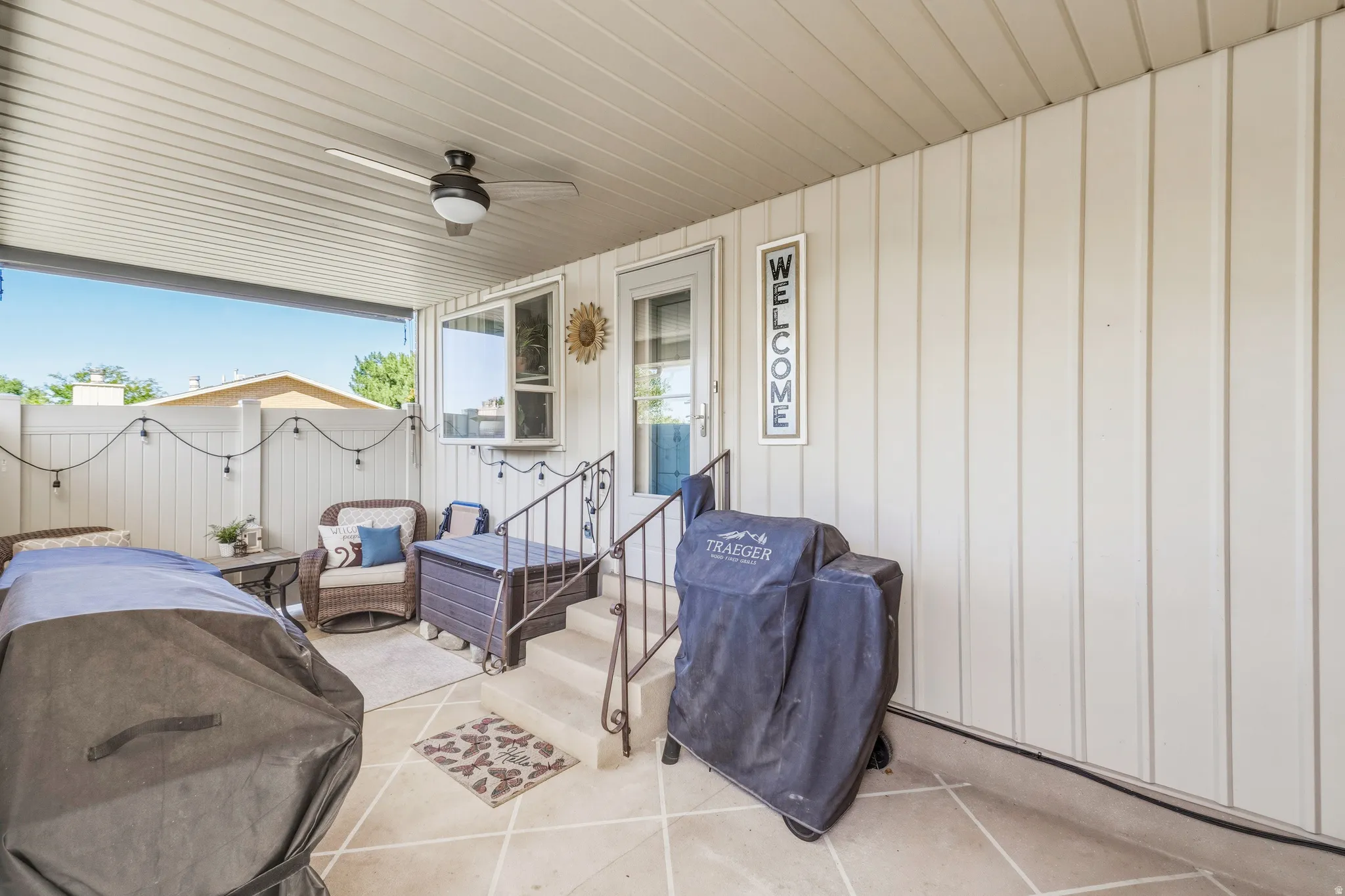 Private Patio with New Fan