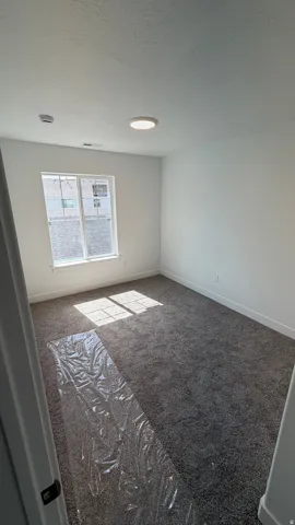 Wall-to-wall carpeting and white walls