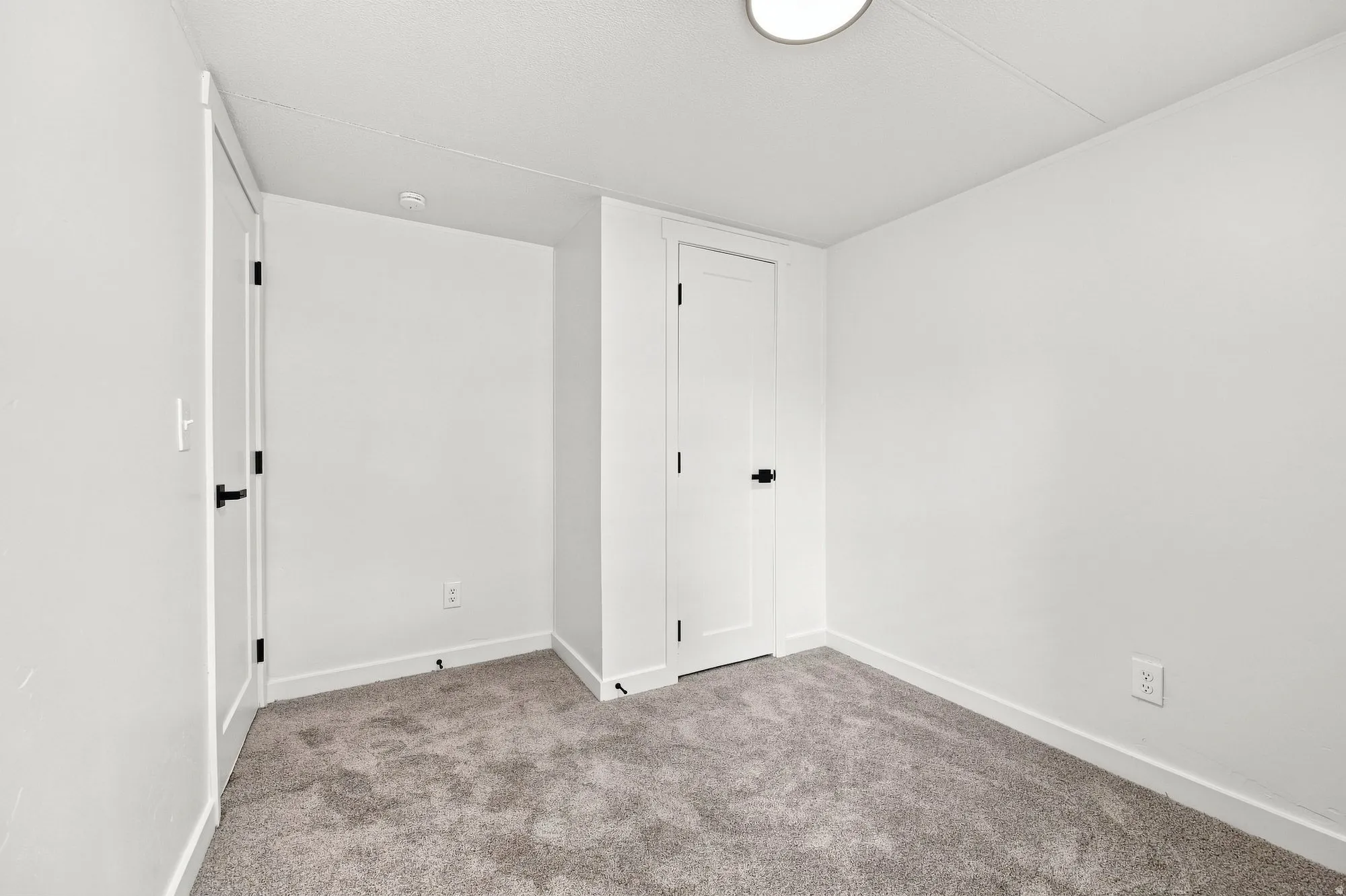 Plush carpeting and white wall finishes