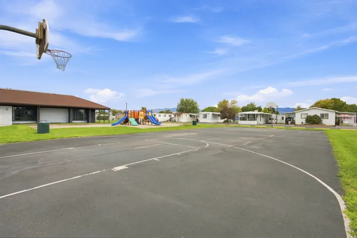 Outdoor basketball court with painted lines