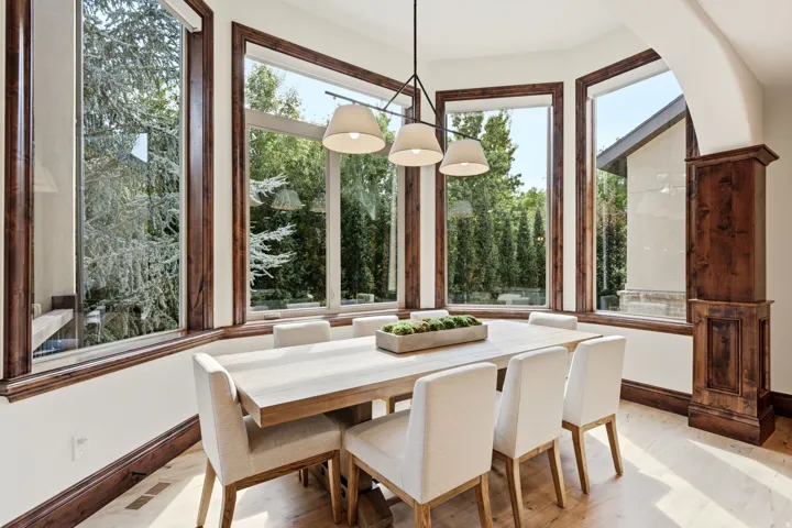 Bay window featuring dark wood-finish trim